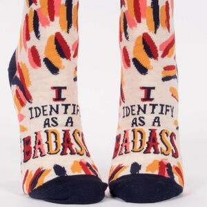 Blue Q I Identify As A Badass W-Ankle Socks Colorful Graphic Socks